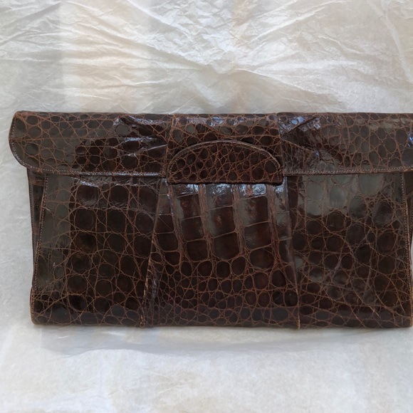Vintage Oversized Alligator Clutch Bag B Altman NY with Coin Purse and Comb